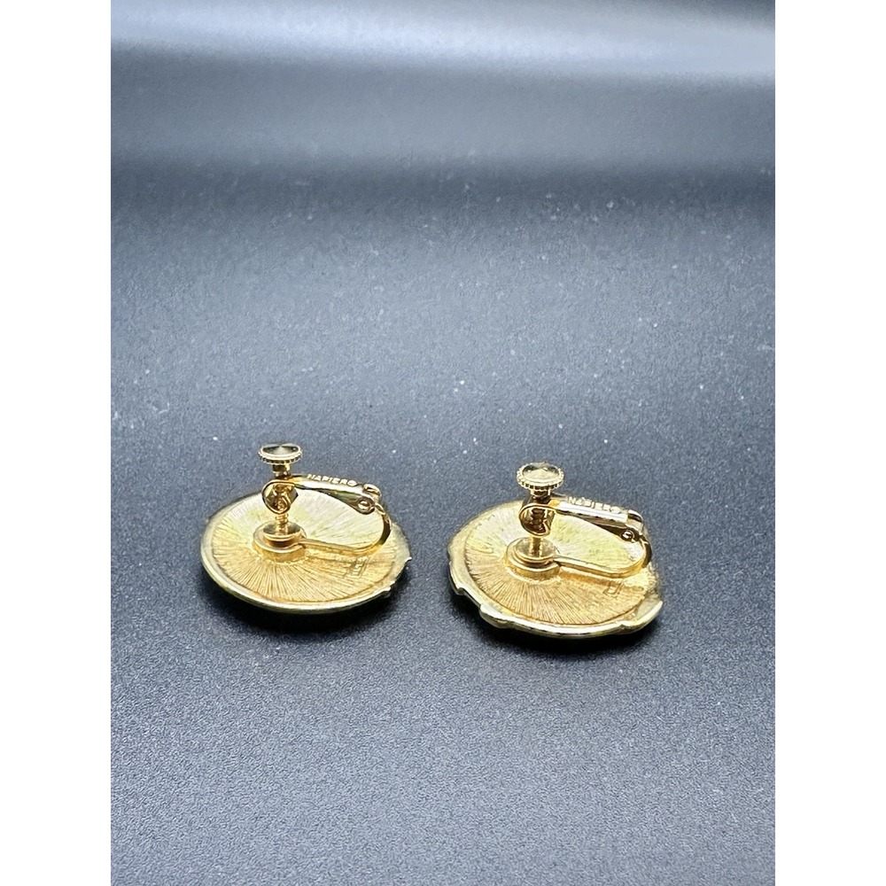 Vintage Napier Enamel Earrings 80s Art Deco Disc Button Jet Spectator Collection - Picture 3 of 4